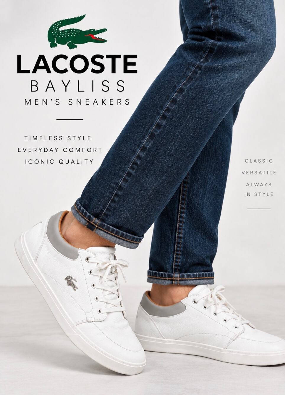 Lacoste Bayliss White Leather Sneakers Men’s Size 12 Casual Shoes